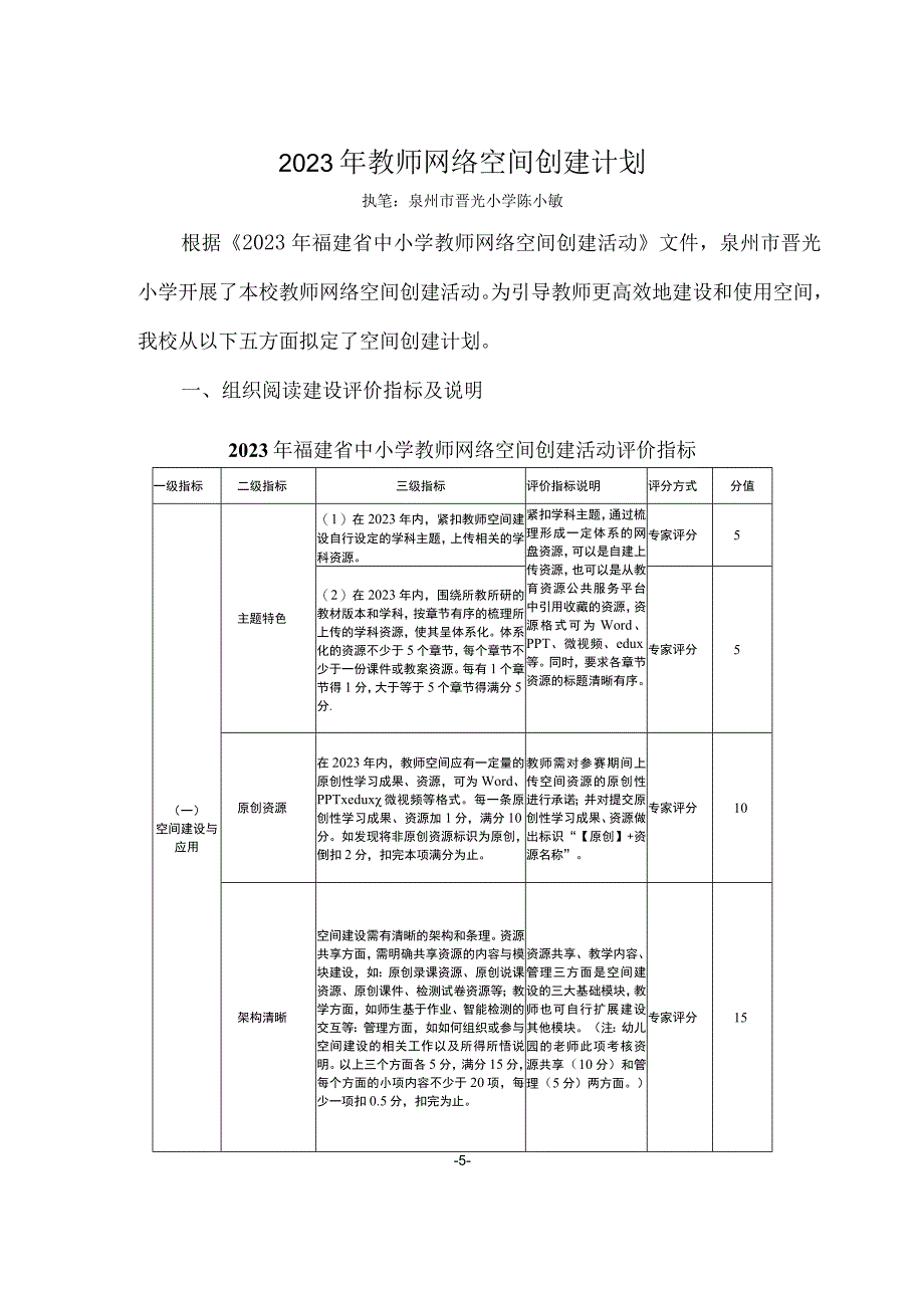 泉州XX市晋光小学教师空间建设计划.docx_第1页