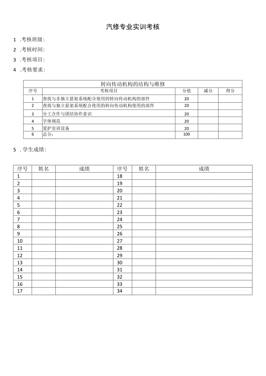 汽车底盘构造与维修实训考核转向传动机构的结构与维修.docx_第1页