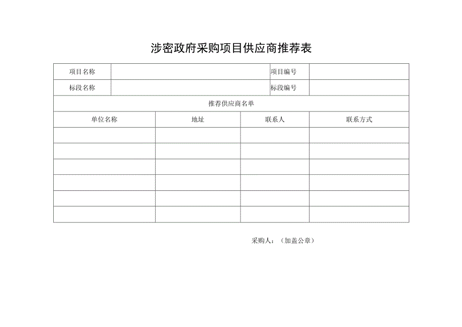 涉密政府采购项目供应商推荐表.docx_第1页