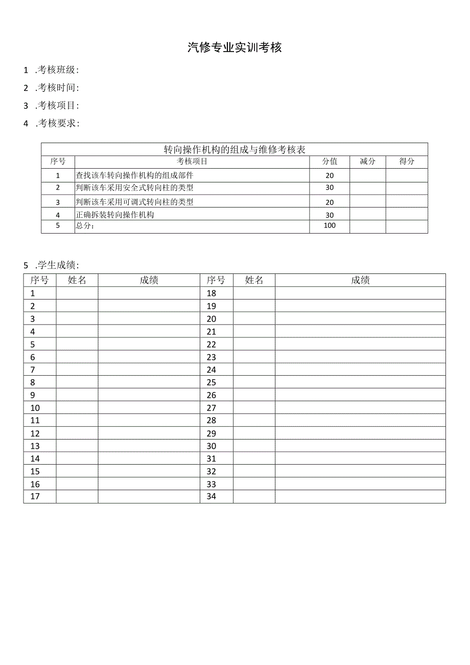 汽车底盘构造与维修实训考核转向操作机构的组成与维修.docx_第1页