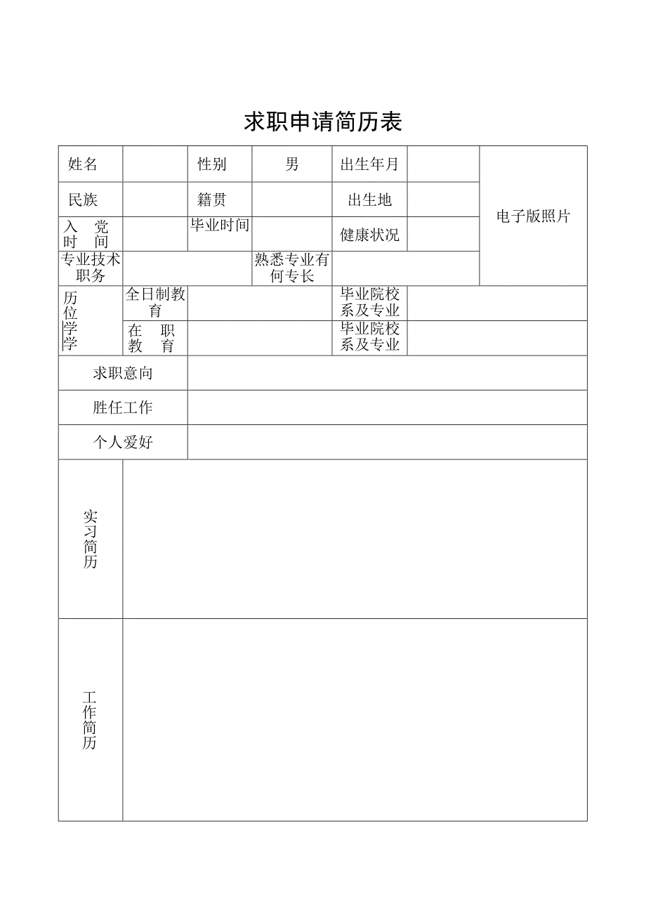 求职申请简历表.docx_第1页