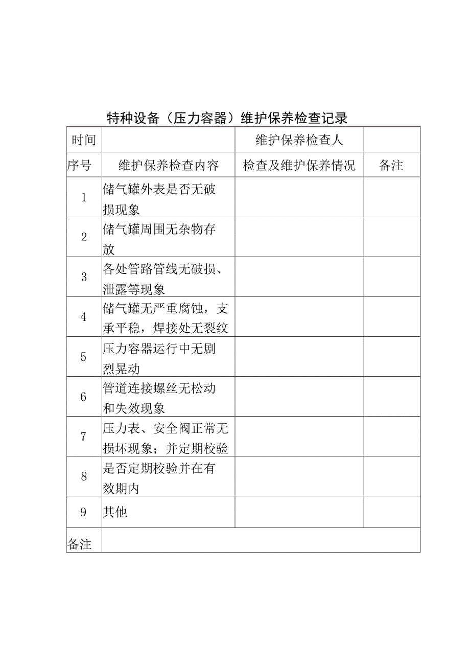 特种设备（压力容器）维护保养检查记录.docx_第2页