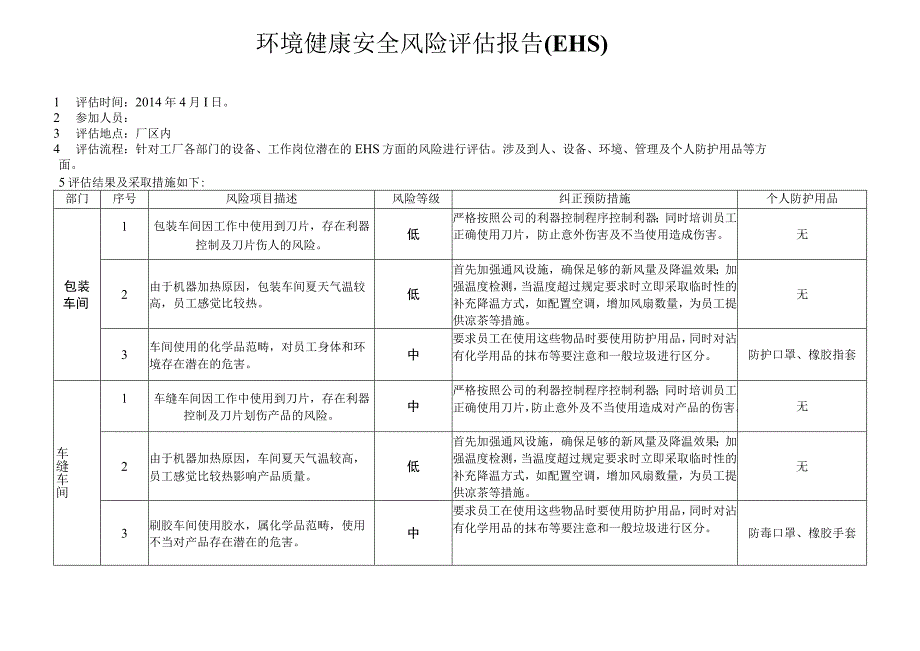 环境健康安全风险评估报告EHS.docx_第1页