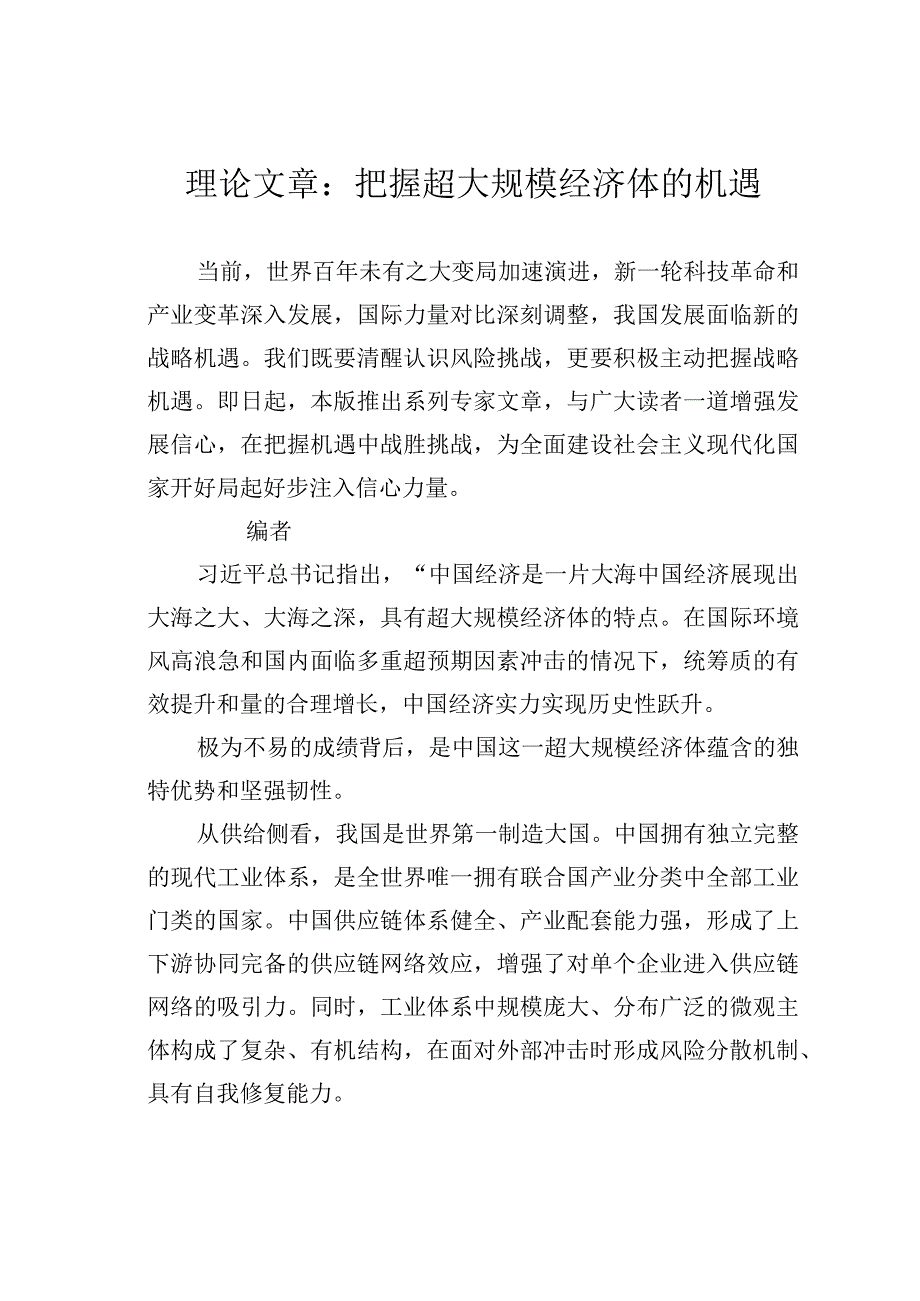 理论文章：把握超大规模经济体的机遇.docx_第1页