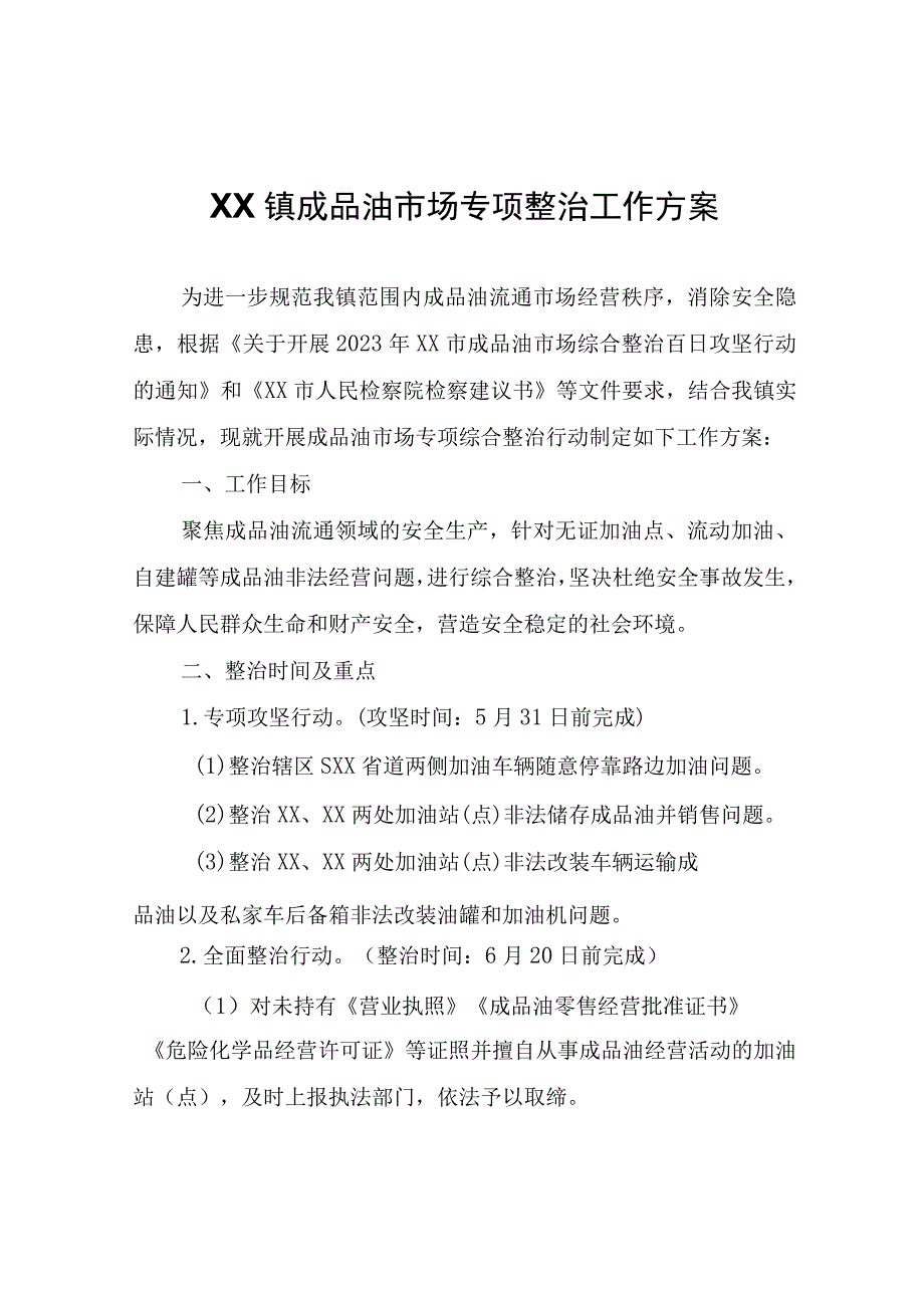 XX镇成品油市场专项整治工作方案.docx_第1页