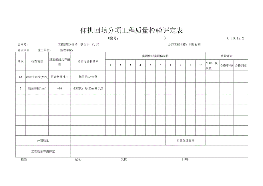 C10122仰拱分项评定表.docx_第1页