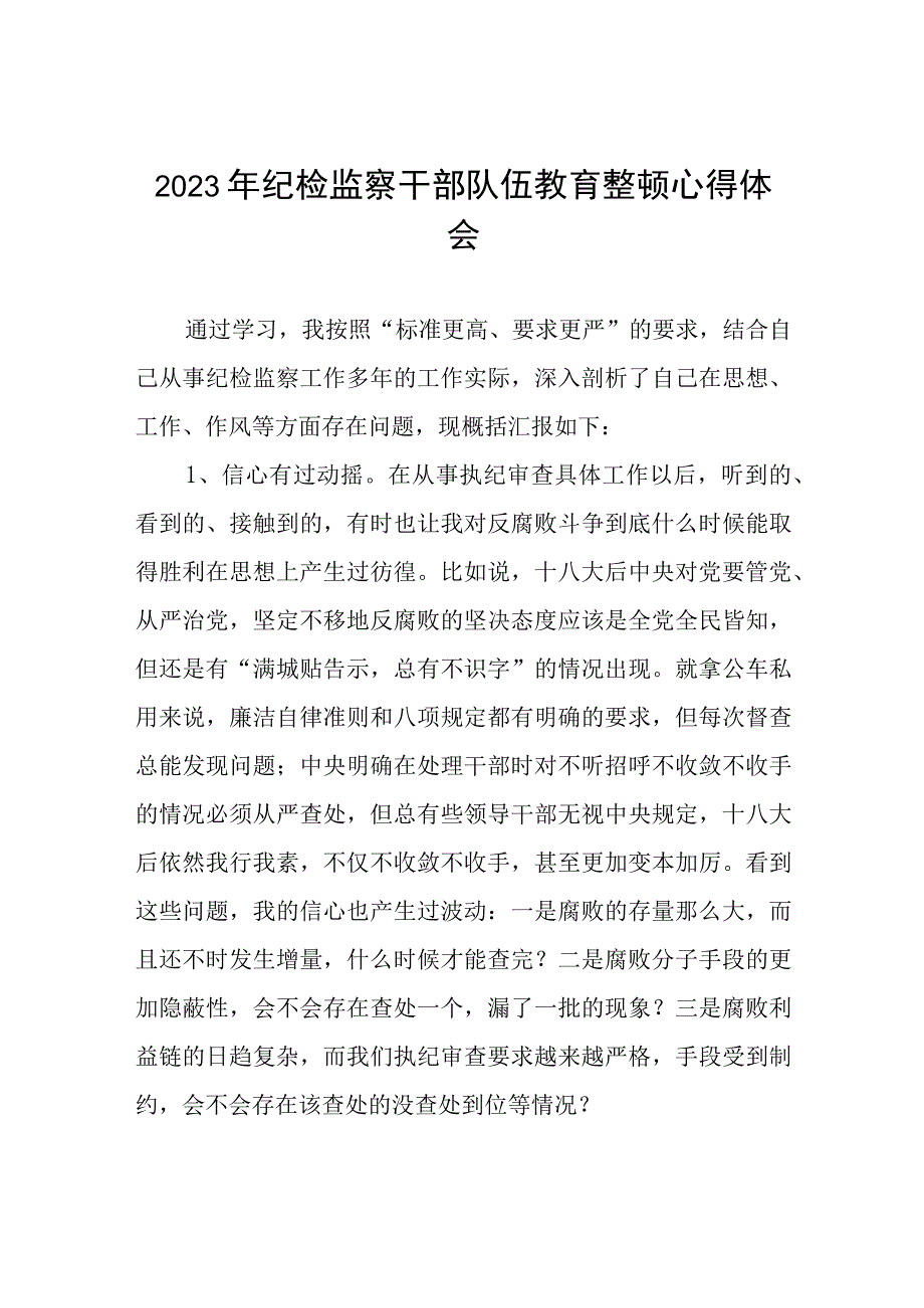 2023纪检监察干部队伍教育整顿心得体会感悟精品六篇.docx_第1页