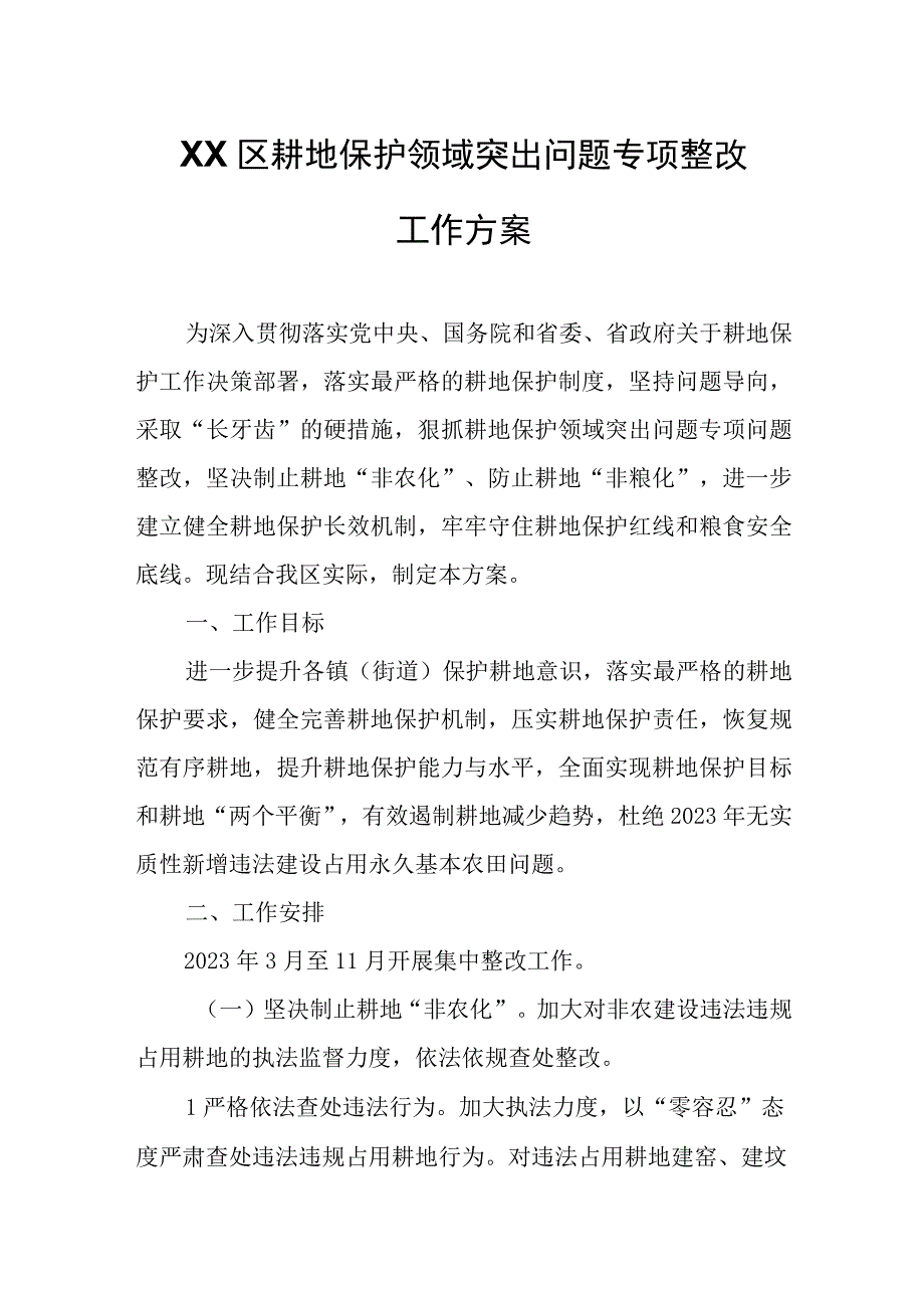 XX区耕地保护领域突出问题专项整改工作方案.docx_第1页