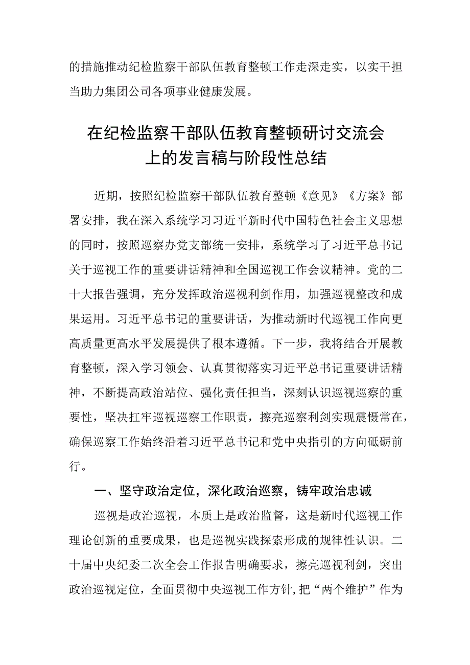 2023纪检监察干部队伍教育整顿研讨发言材料精选五篇样本.docx_第3页