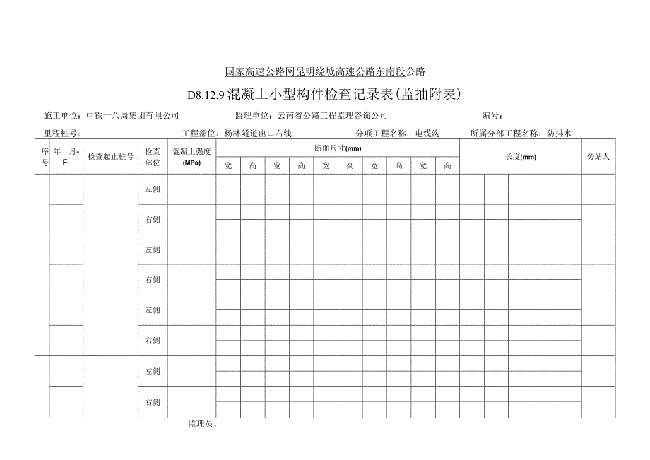 D8129 混凝土小型构件检查记录表附表.docx_第1页