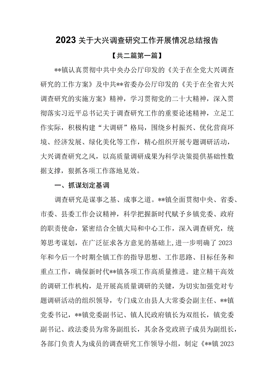 2篇2023年关于大兴调査研究工作开展情况总结报告.docx_第1页