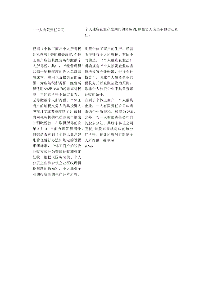 个体工商户个人独资企业和一人有限责任公司对比表.docx_第3页