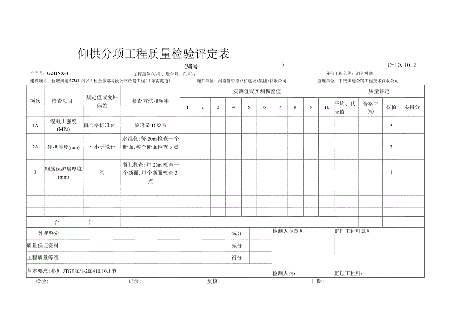 C10102仰拱分项评定表.docx_第1页