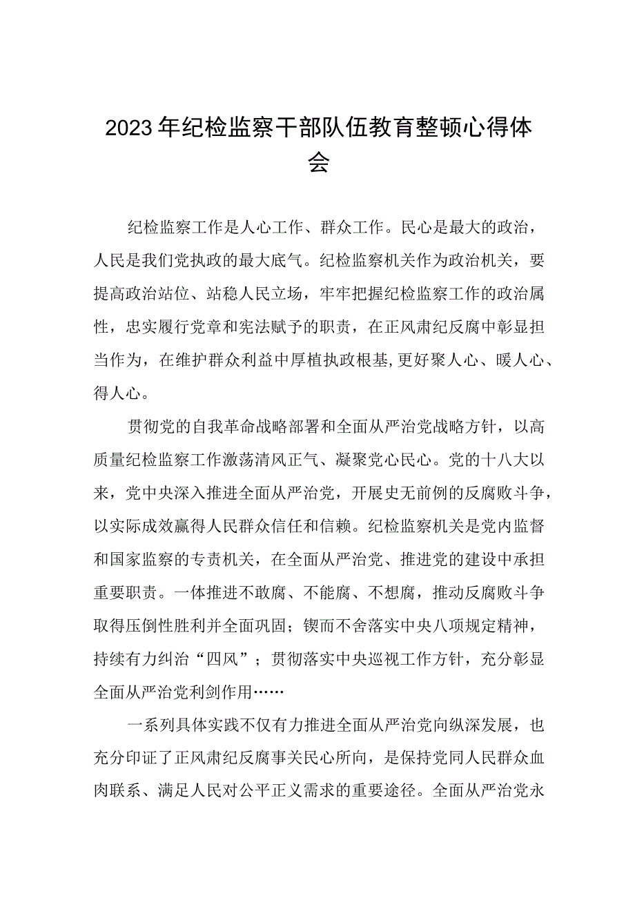 2023纪检监察干部队伍教育整顿学习个人心得体会六篇样本.docx_第1页