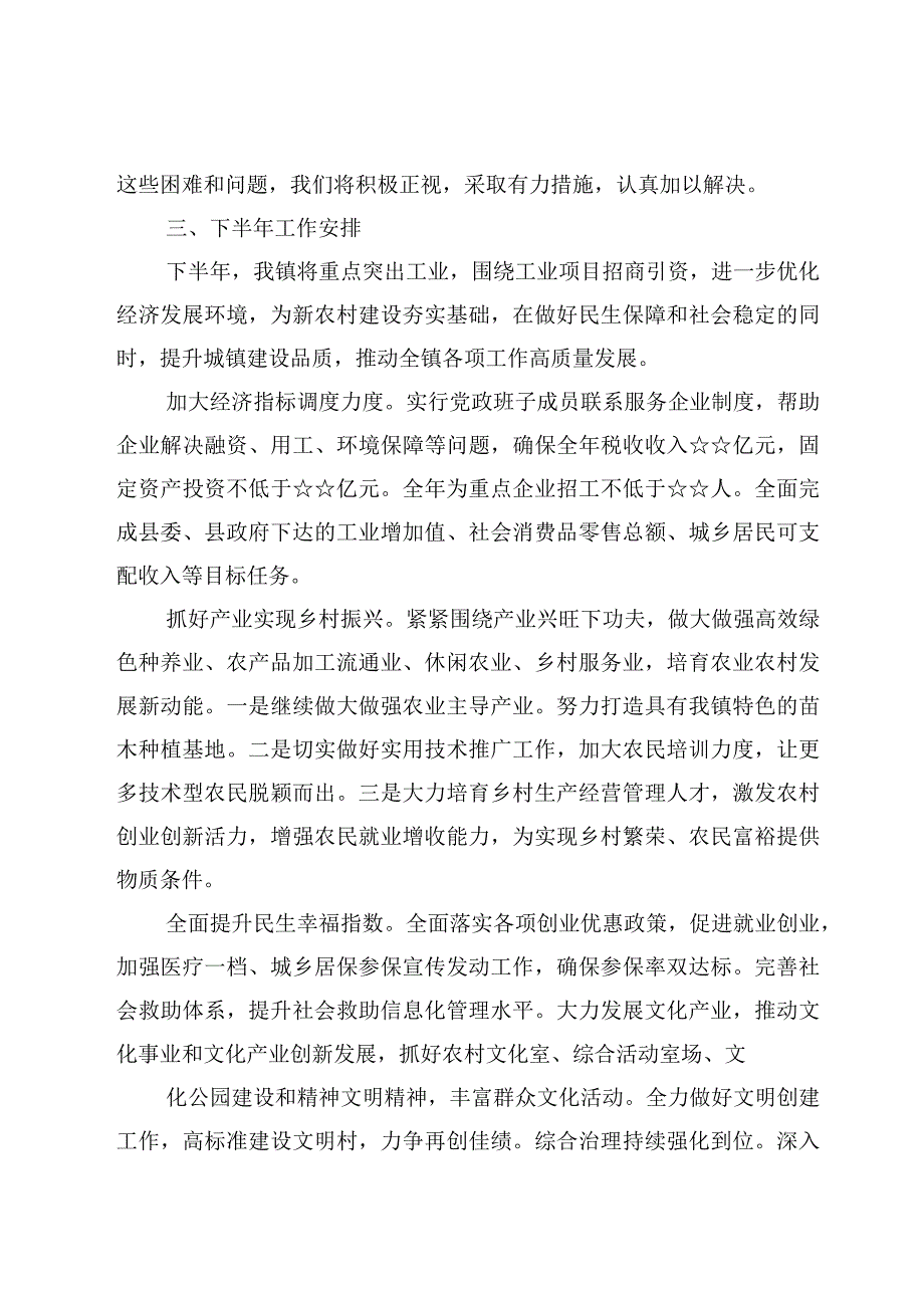 5篇某镇2023上半年工作总结及下半年工作计划范文.docx_第3页