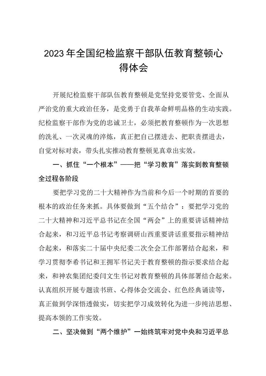 2023年纪检监察干部队伍教育整顿心得体会最新版十一篇.docx_第1页