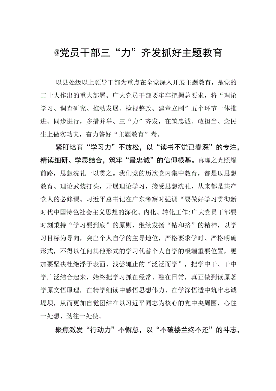 @党员干部 三力齐发 抓好主题教育.docx_第1页