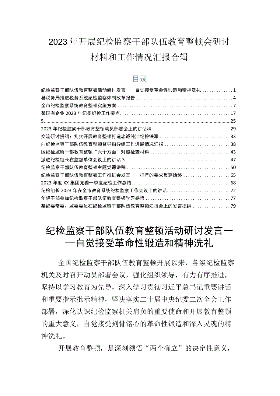 2023年开展纪检监察干部队伍教育整顿会研讨材料和工作情况汇报合辑.docx_第1页