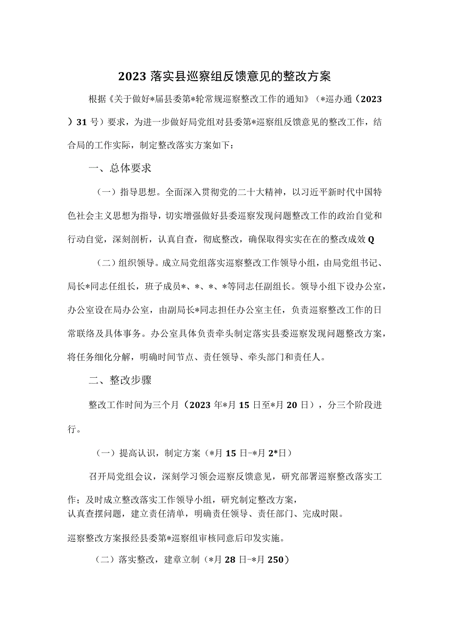 2023落实县巡察组反馈意见的整改方案.docx_第1页