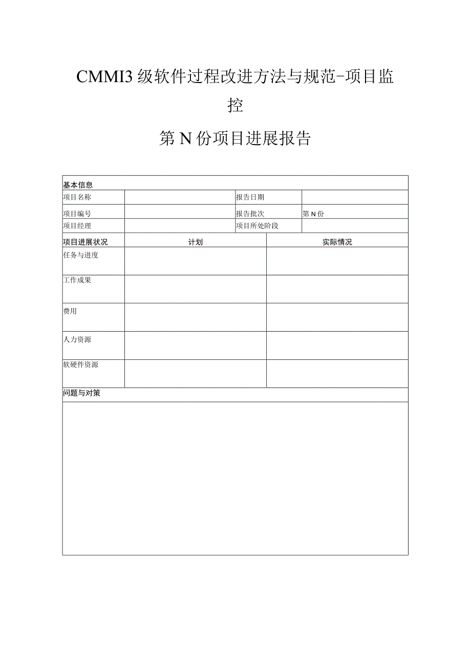 CMMI3级软件过程改进方法与规范项目监控项目进展报告.docx_第1页