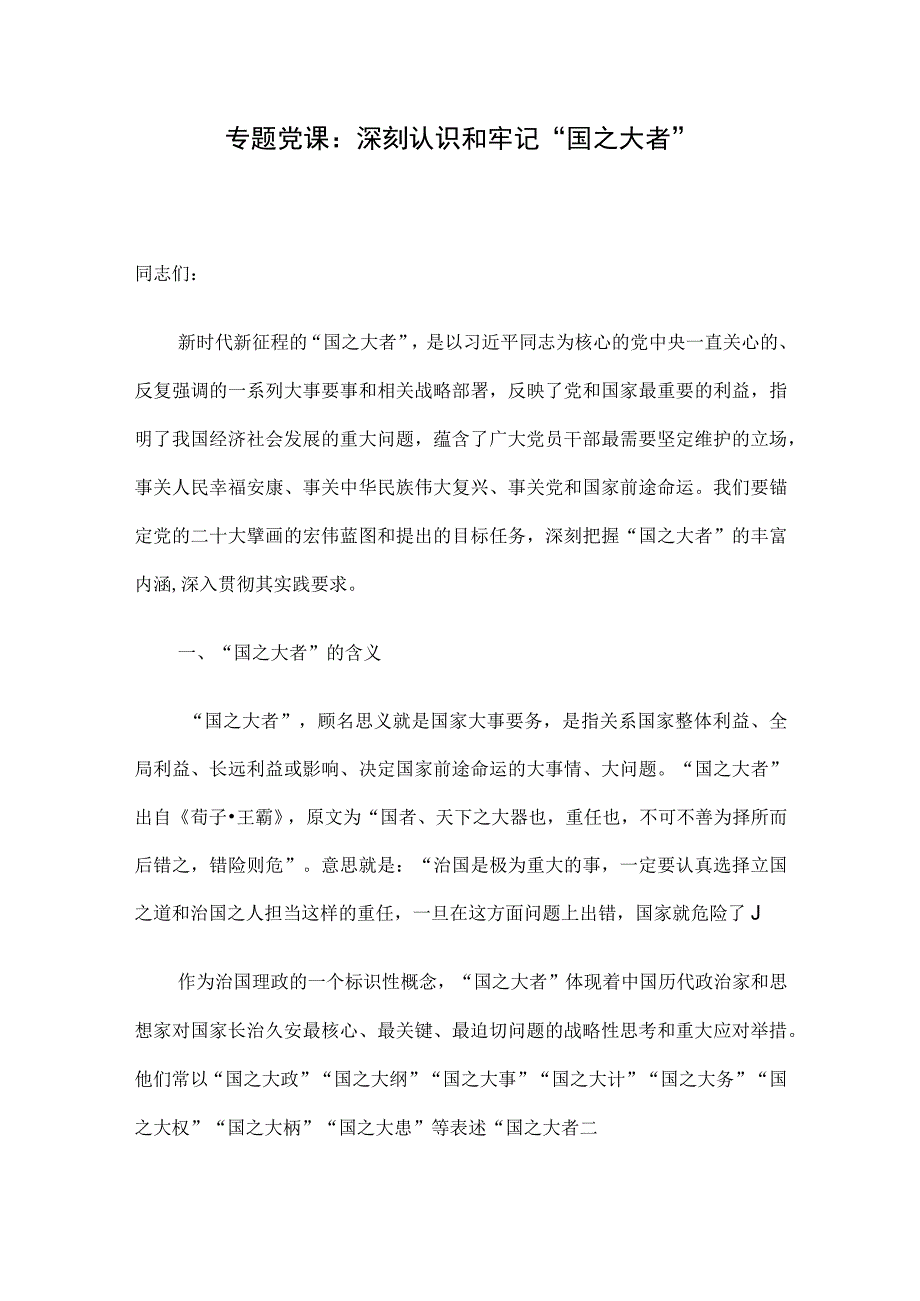 专题党课：深刻认识和牢记国之大者.docx_第1页