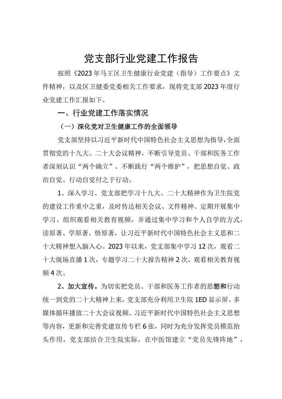 党支部行业党建工作报告.docx_第1页