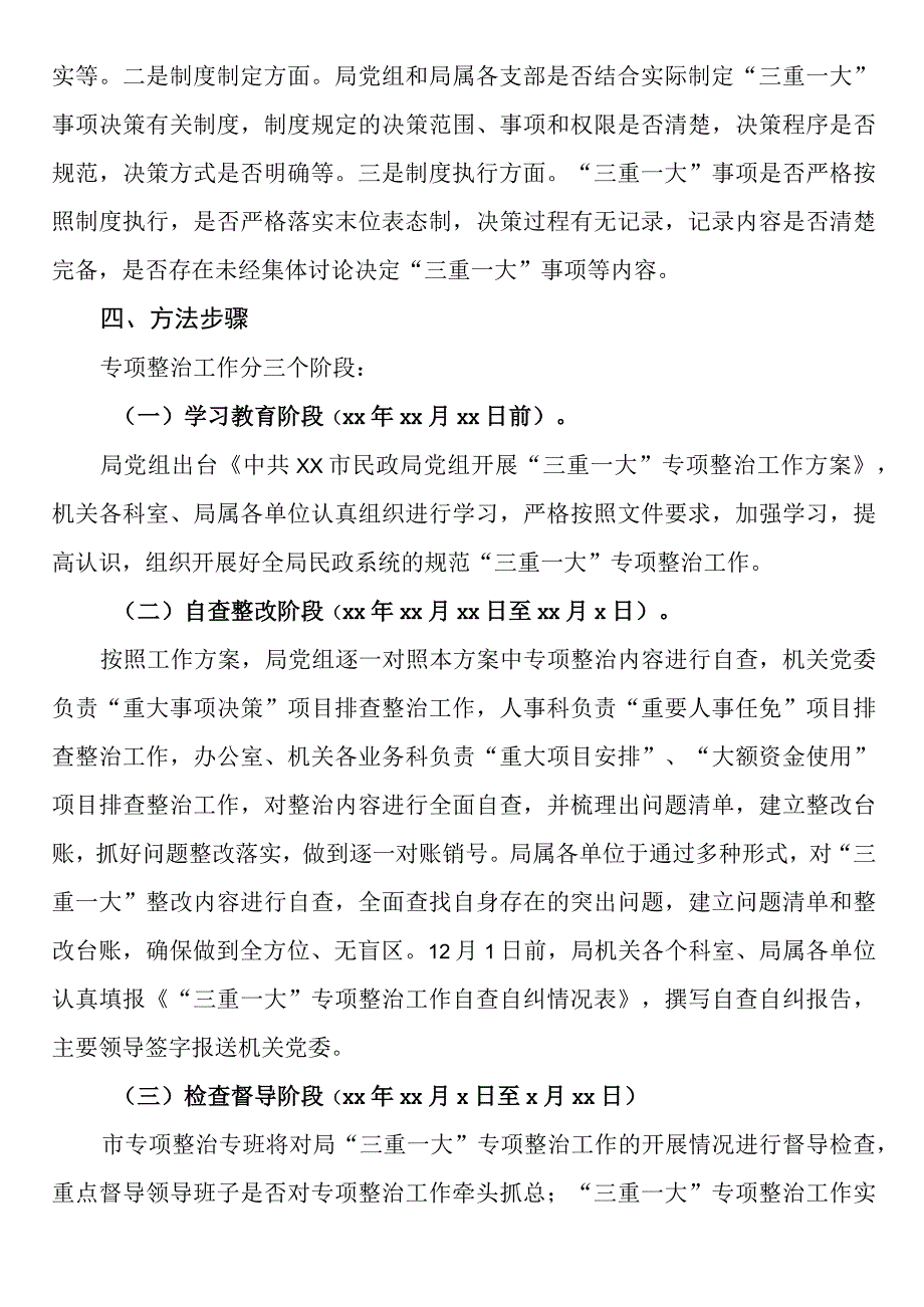 中共XX市民政局党组开展三重一大专项整治工作方案.docx_第2页