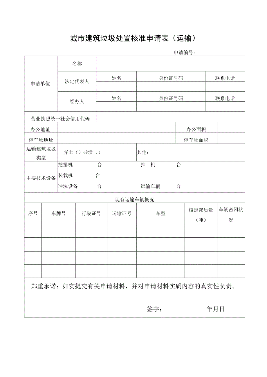 城市建筑垃圾处置核准申请表运输空白表格.docx_第1页