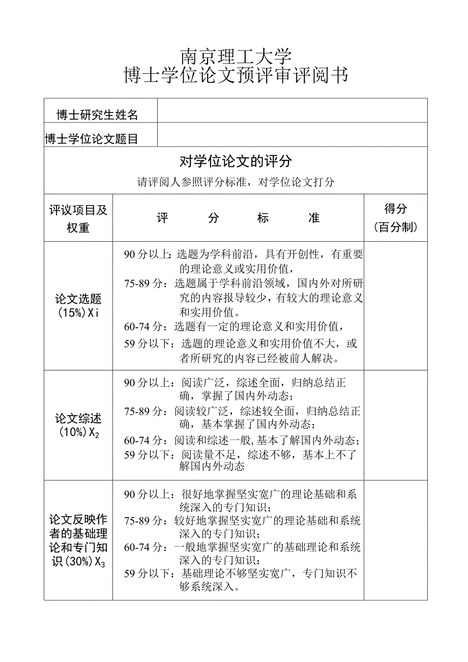 南京理工大学博士学位论文预评审评阅书.docx_第1页