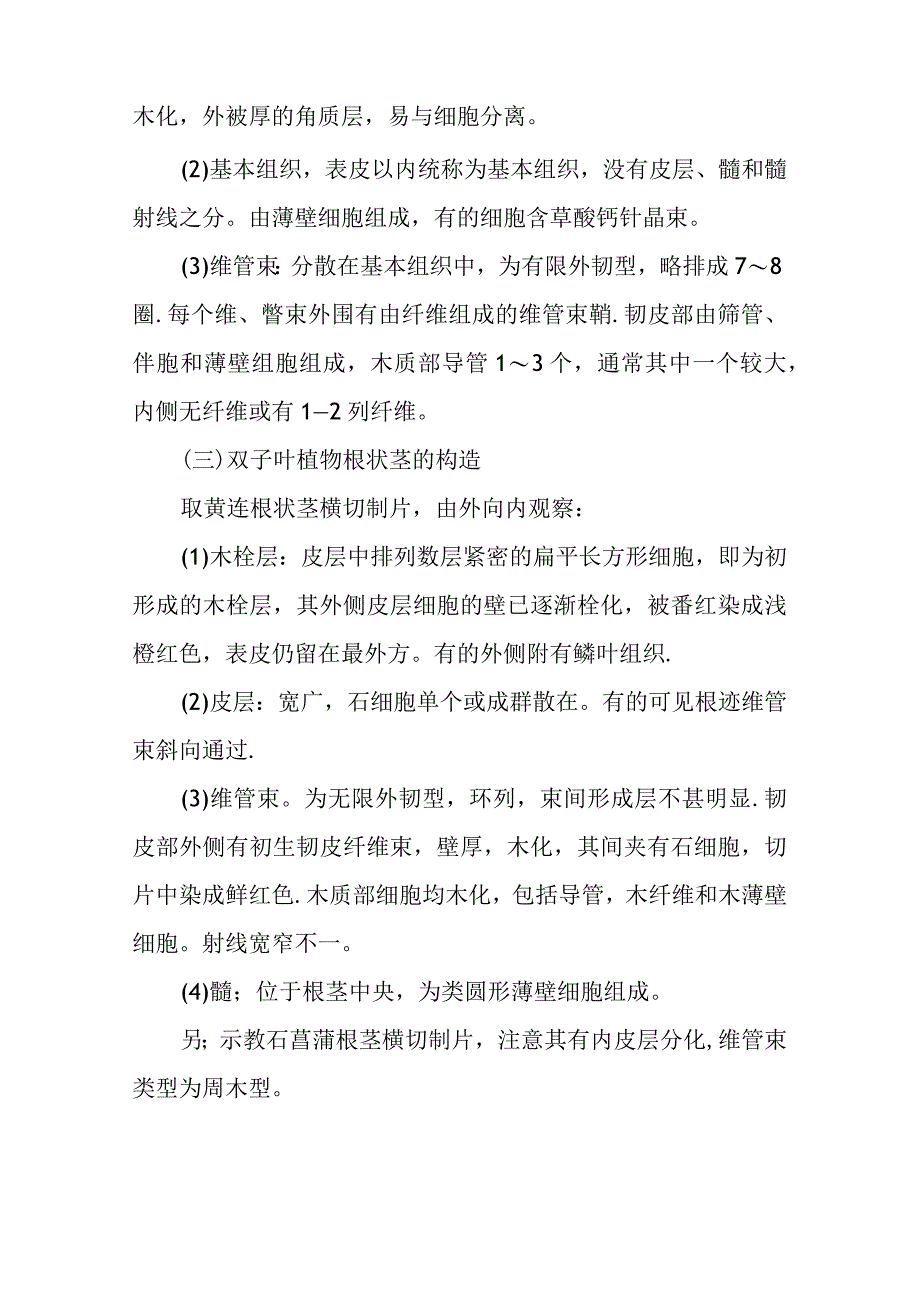 南医大药用植物学实验指导07双子叶植物草质茎的次生构造及单子叶植物茎的构造根状茎的构造.docx_第3页