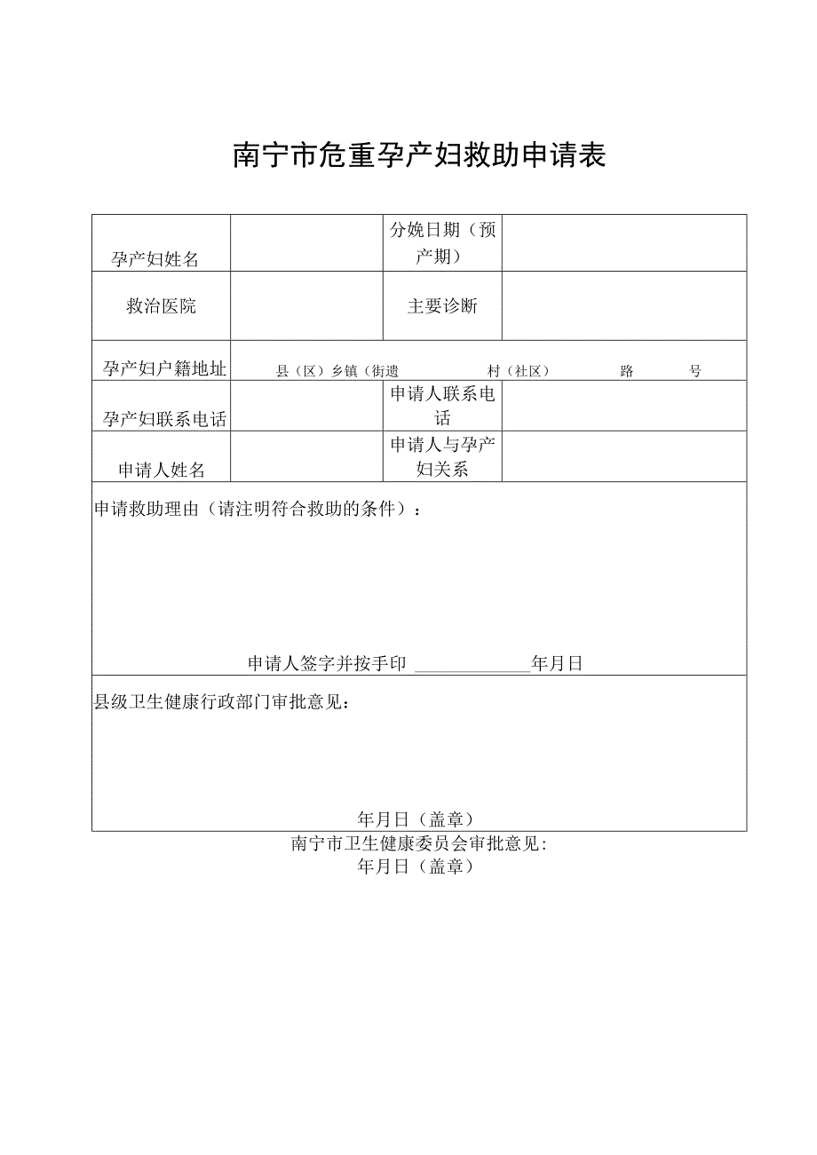 南宁市危重孕产妇救助申请表.docx_第1页