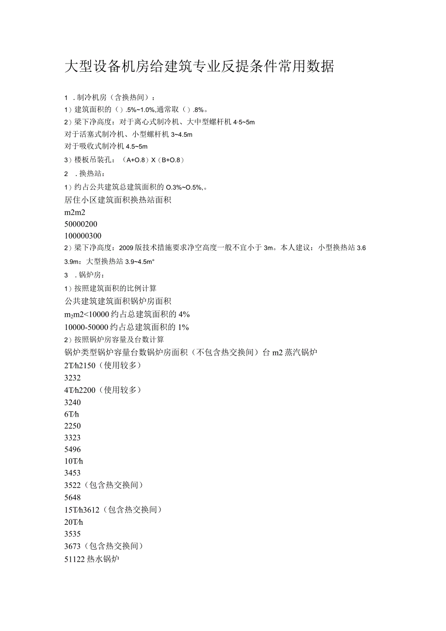 大型设备机房给建筑专业反提条件常用数据.docx_第1页