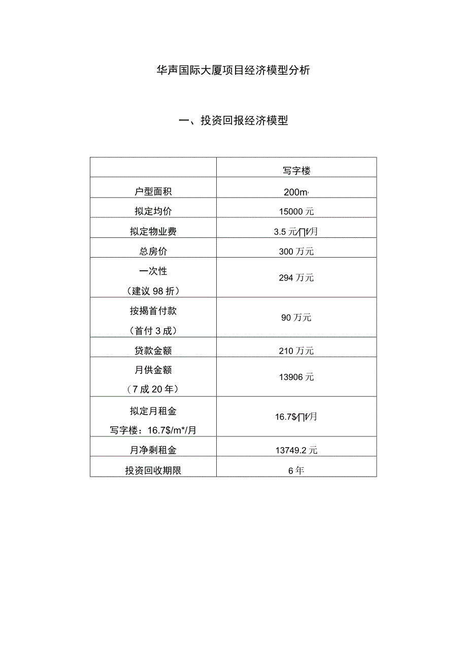 华声大厦经济模型分析.docx_第1页