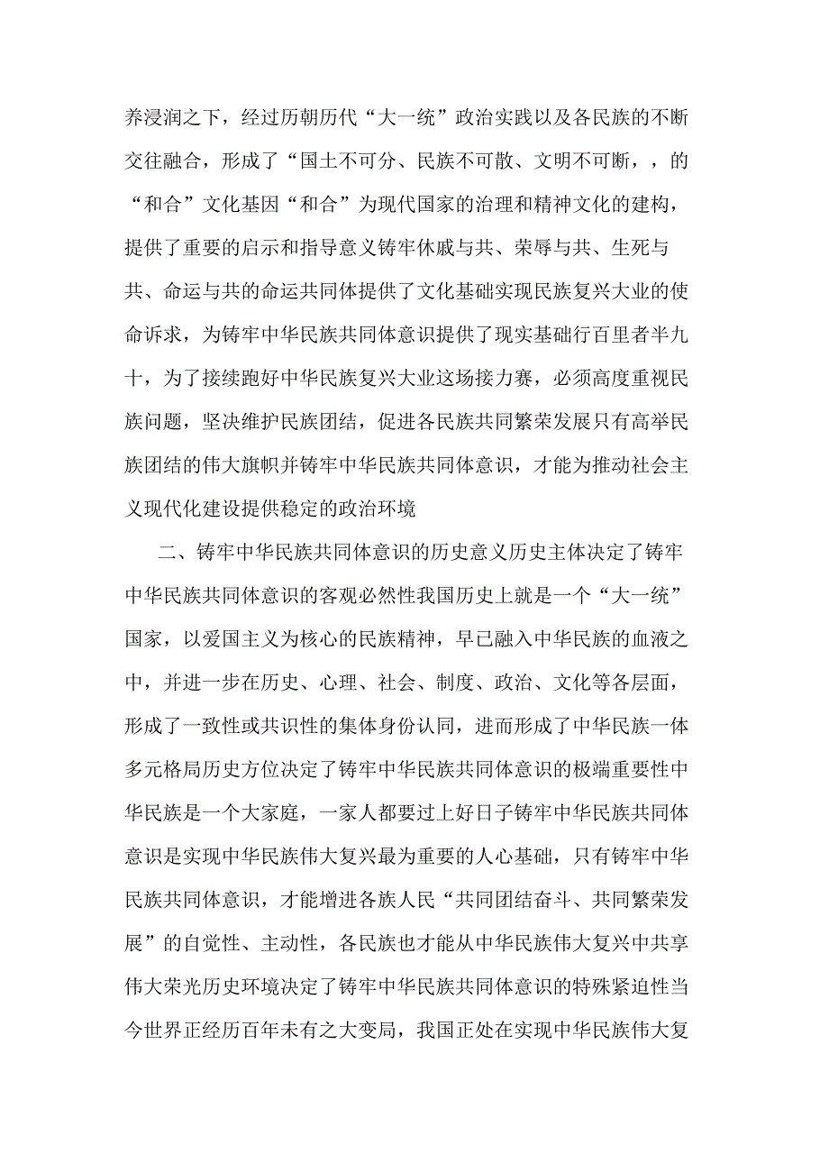 学习2023年加强民族团结进步铸牢中华民族共同体意识专题研讨心得发言材料参考范文.docx_第2页