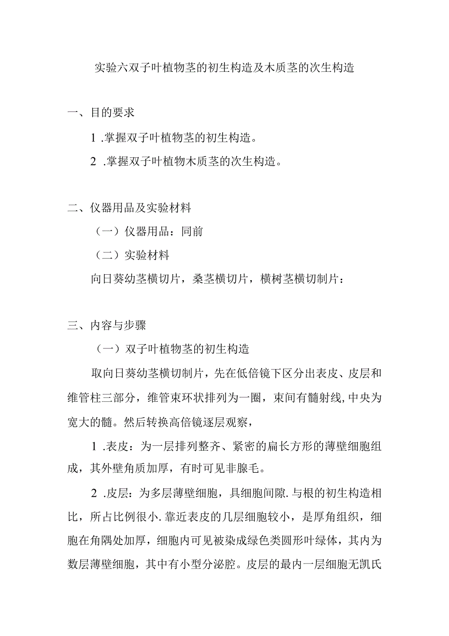 南医大药用植物学实验指导06双子叶植物茎的初生构造及木质茎的次生构造.docx_第1页