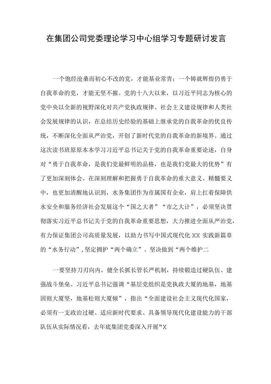 在集团公司党委理论学习中心组学习专题研讨发言.docx_第1页