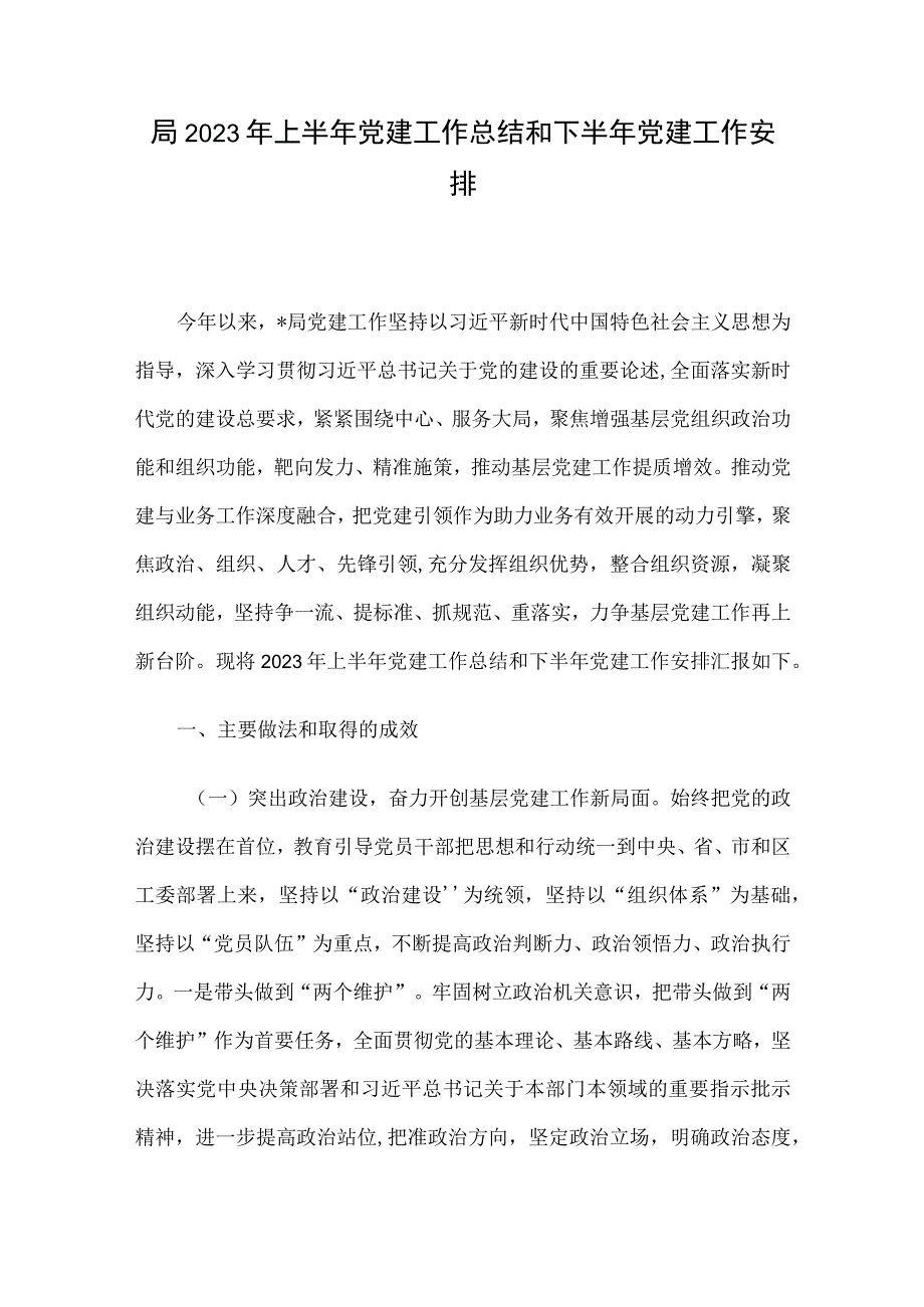 局2023年上半年党建工作总结和下半年党建工作安排.docx_第1页