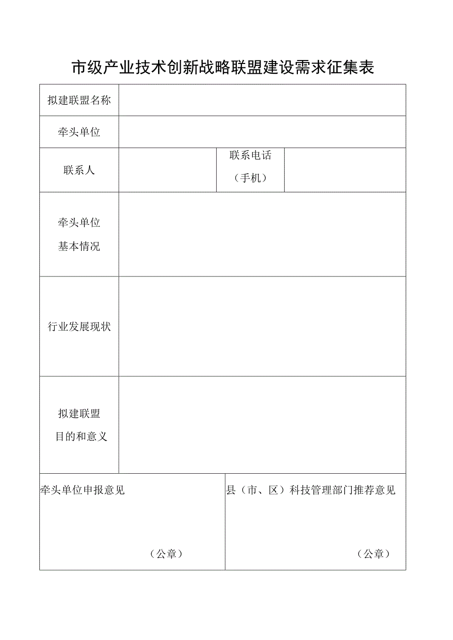 市级产业技术创新战略联盟建设需求征集表.docx_第1页