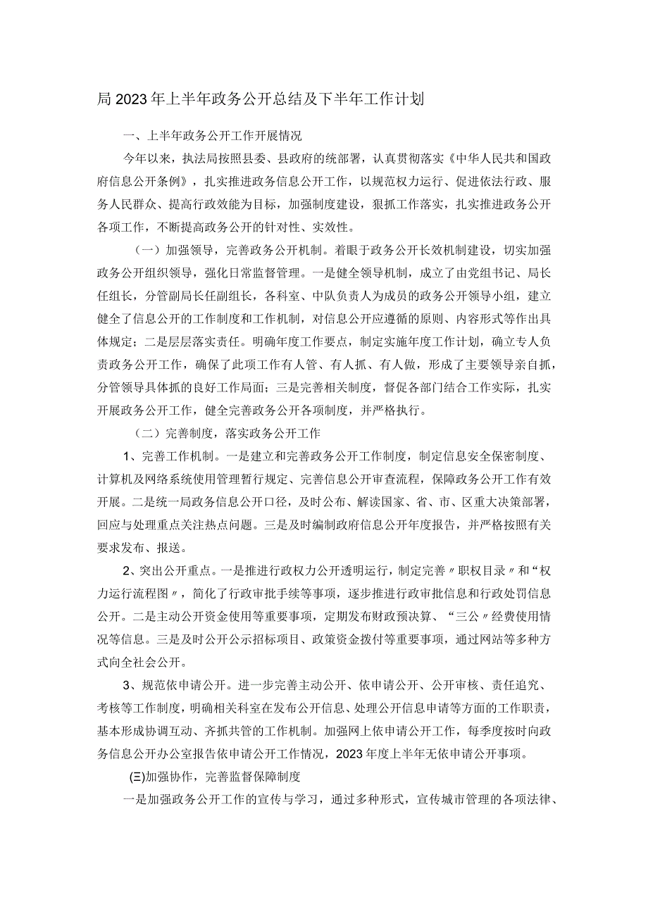 局2023年上半年政务公开总结及下半年工作计划.docx_第1页