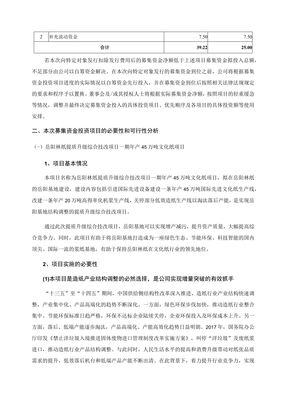 岳阳林纸股份有限公司关于2023年度向特定对象发行A股股票募集资金使用可行性研究报告.docx_第2页