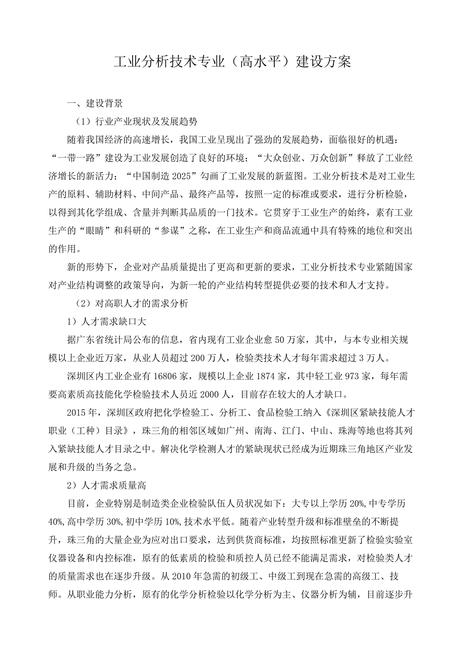 工业分析技术专业高水平建设方案.docx_第1页