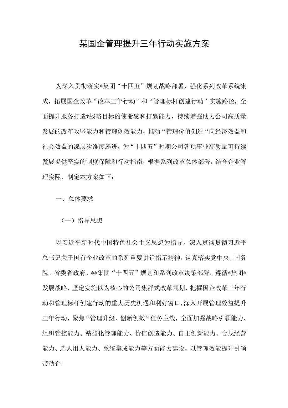 某国企管理提升三年行动实施方案.docx_第1页