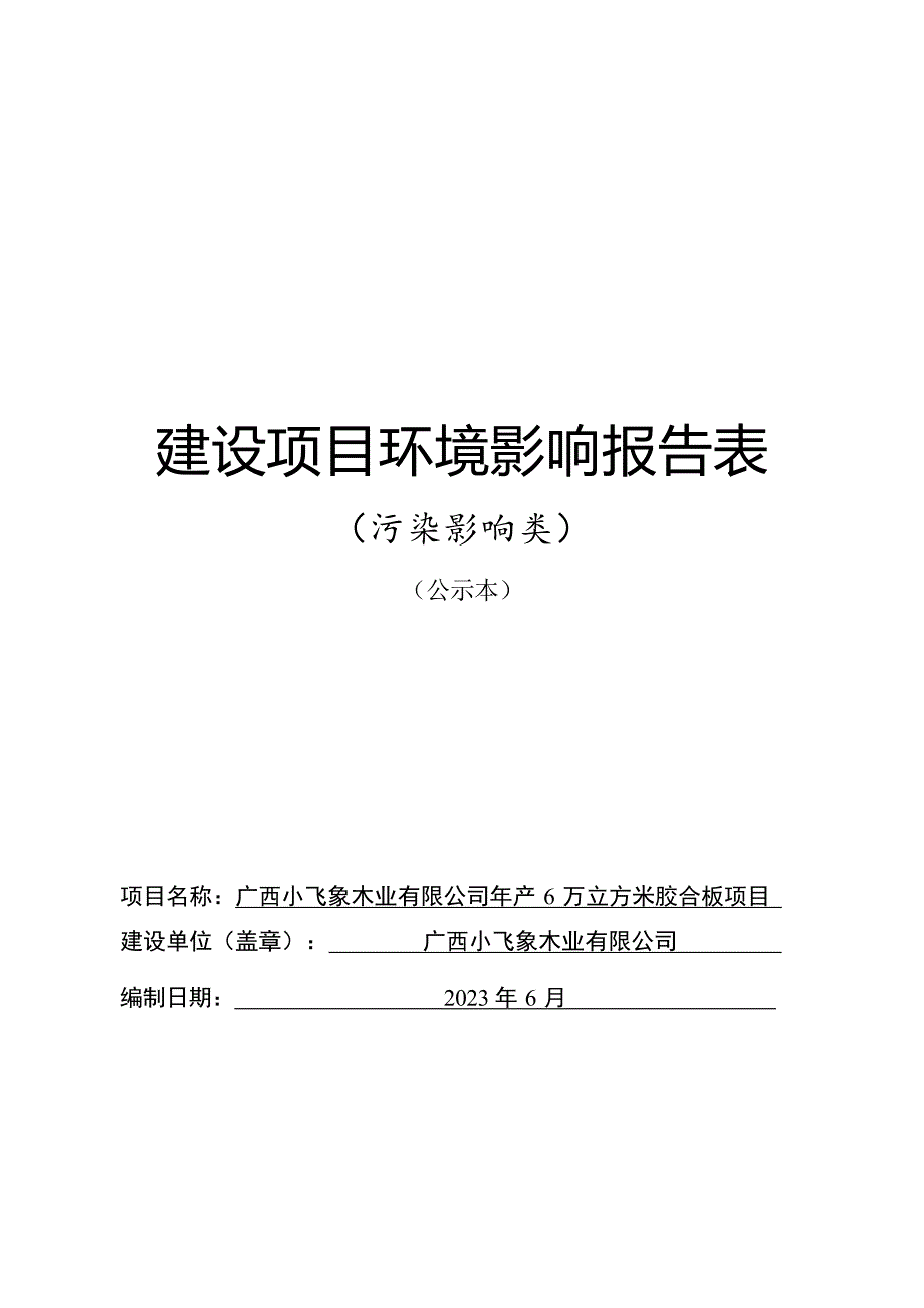 广西小飞象木业有限公司年产6万立方米胶合板项目环评表.docx_第1页