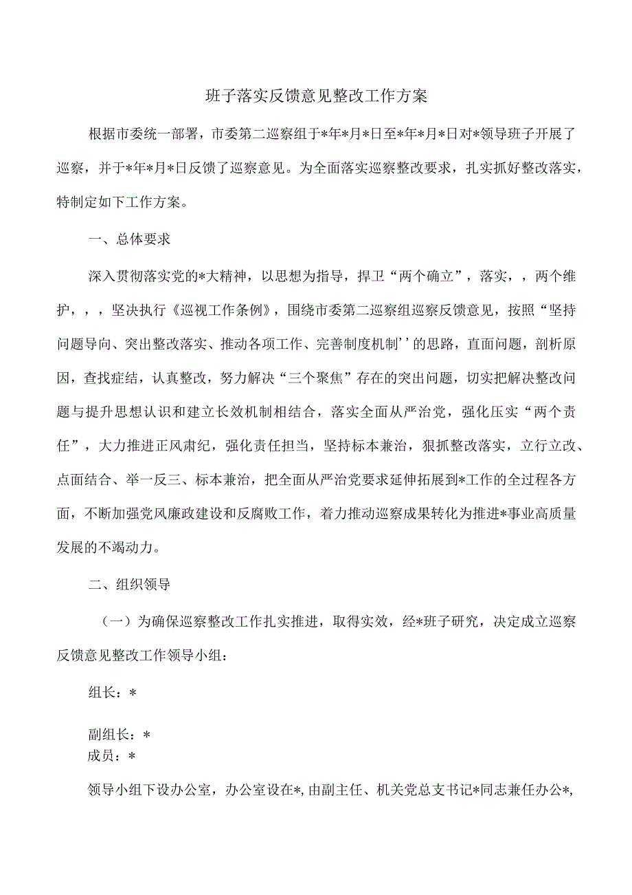 班子落实反馈意见整改工作方案.docx_第1页