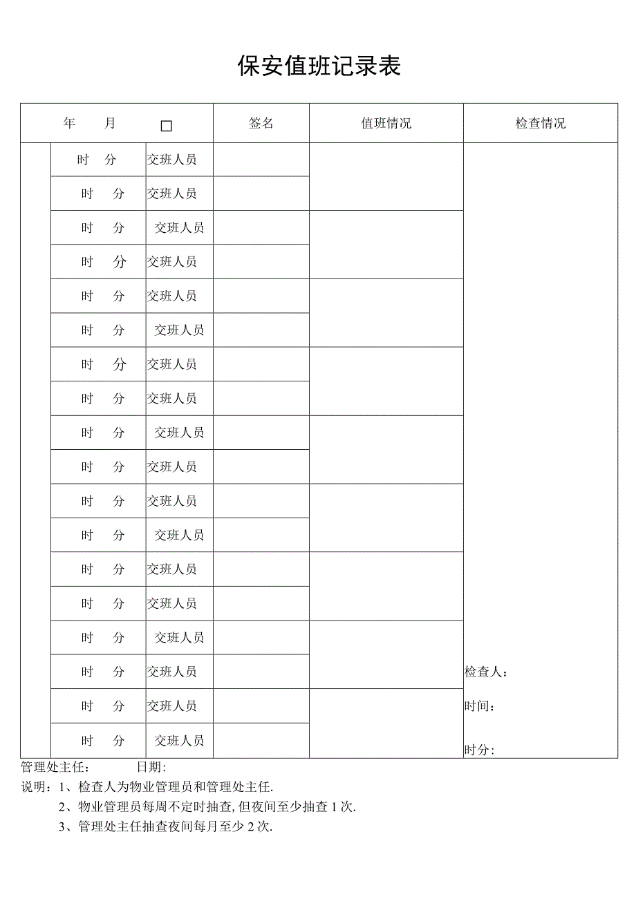 保安值班记录表secret工程文档范本.docx_第1页