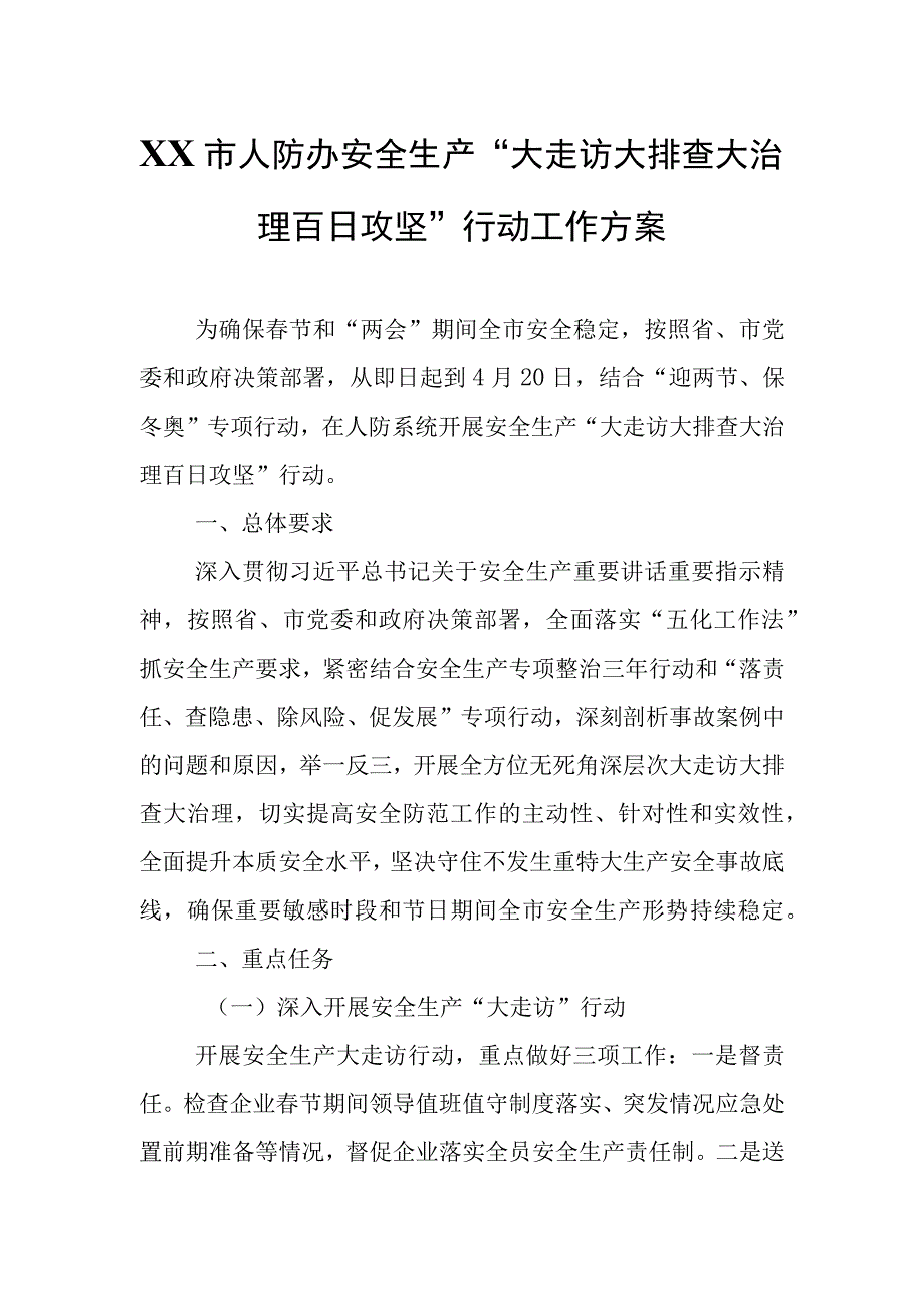 XX市人防办安全生产大走访大排查大治理百日攻坚行动工作方案.docx_第1页