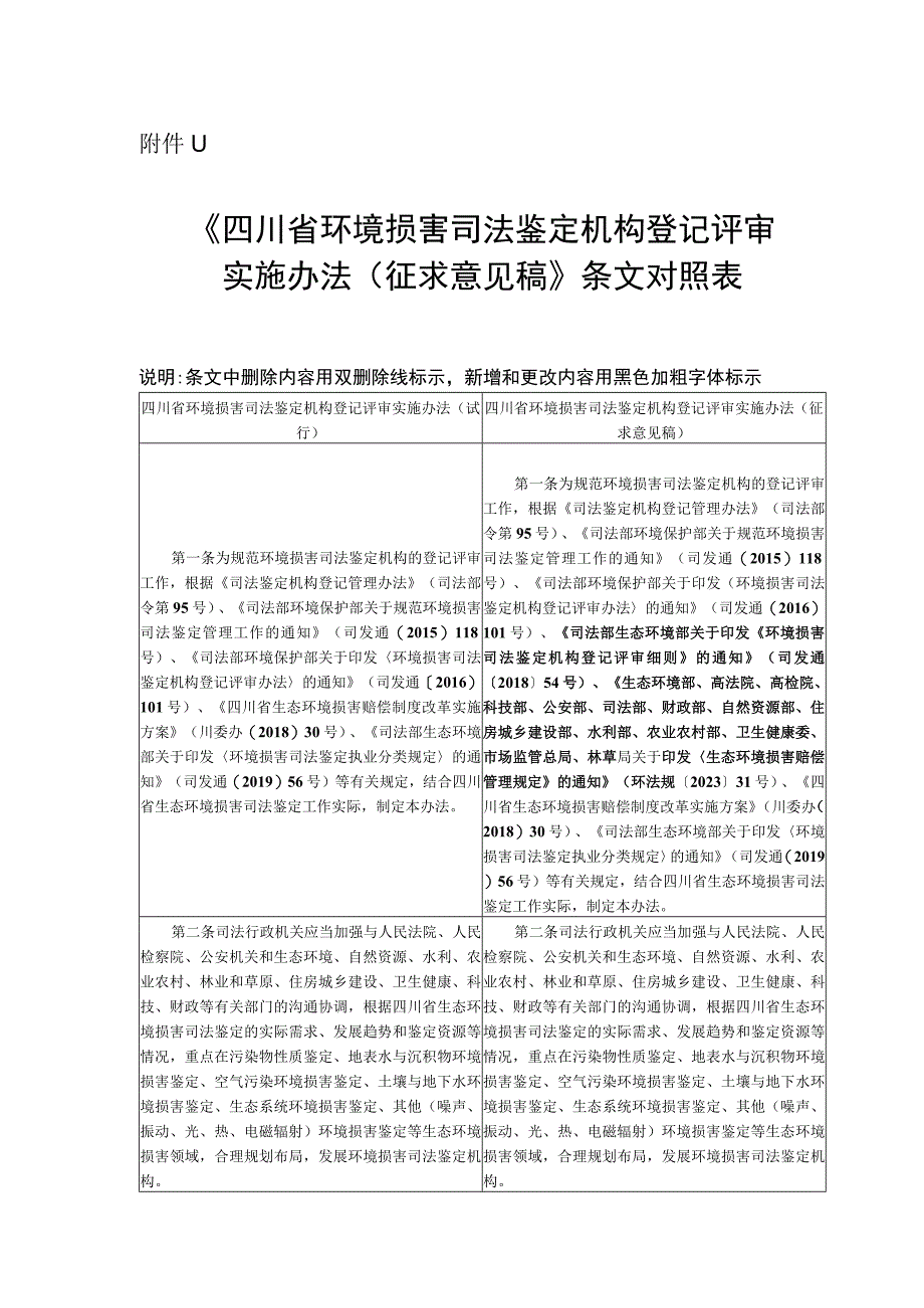 《四川省环境损害司法鉴定机构登记评审实施办法征求意见稿》条文对比.docx_第1页