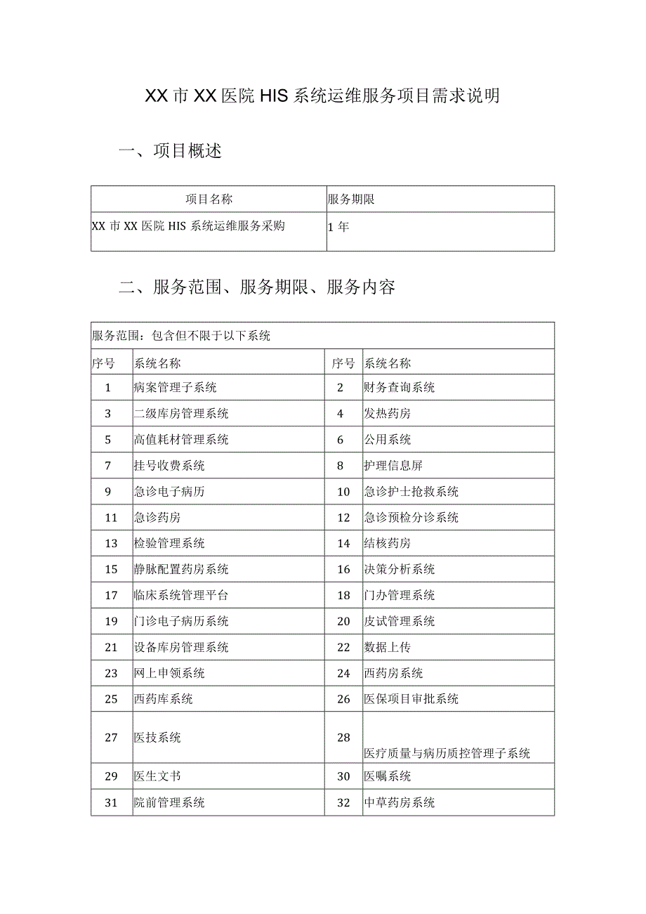 XX市XX医院HIS系统运维服务项目需求说明.docx_第1页
