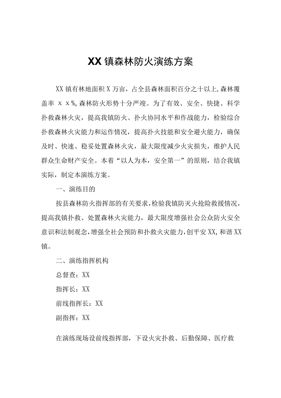 XX镇森林防火演练方案.docx_第1页