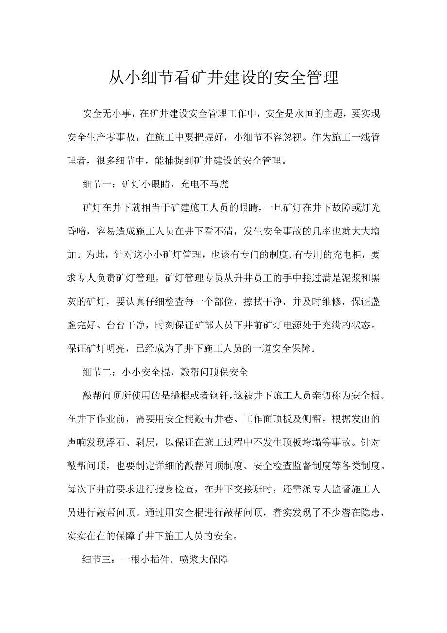 从小细节看矿井建设的安全管理模板范本.docx_第1页